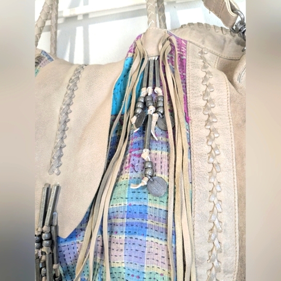 Free People Canyonlands Leather Kantha Bone Bead Large Boho Bag - Picture 5 of 16